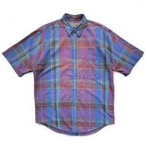 Vintage Calvin Klein Sport Madras Plaid Button Up Short Sleeve Shirt Purple Blue